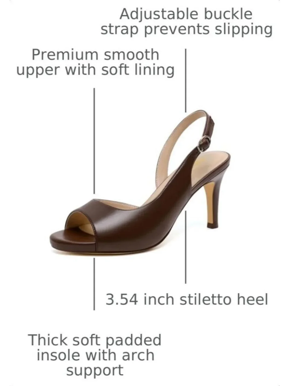 Women's Brown Pu Peep Open Toe Heel Pumps Comfortable Slip On Party Dress Shoes